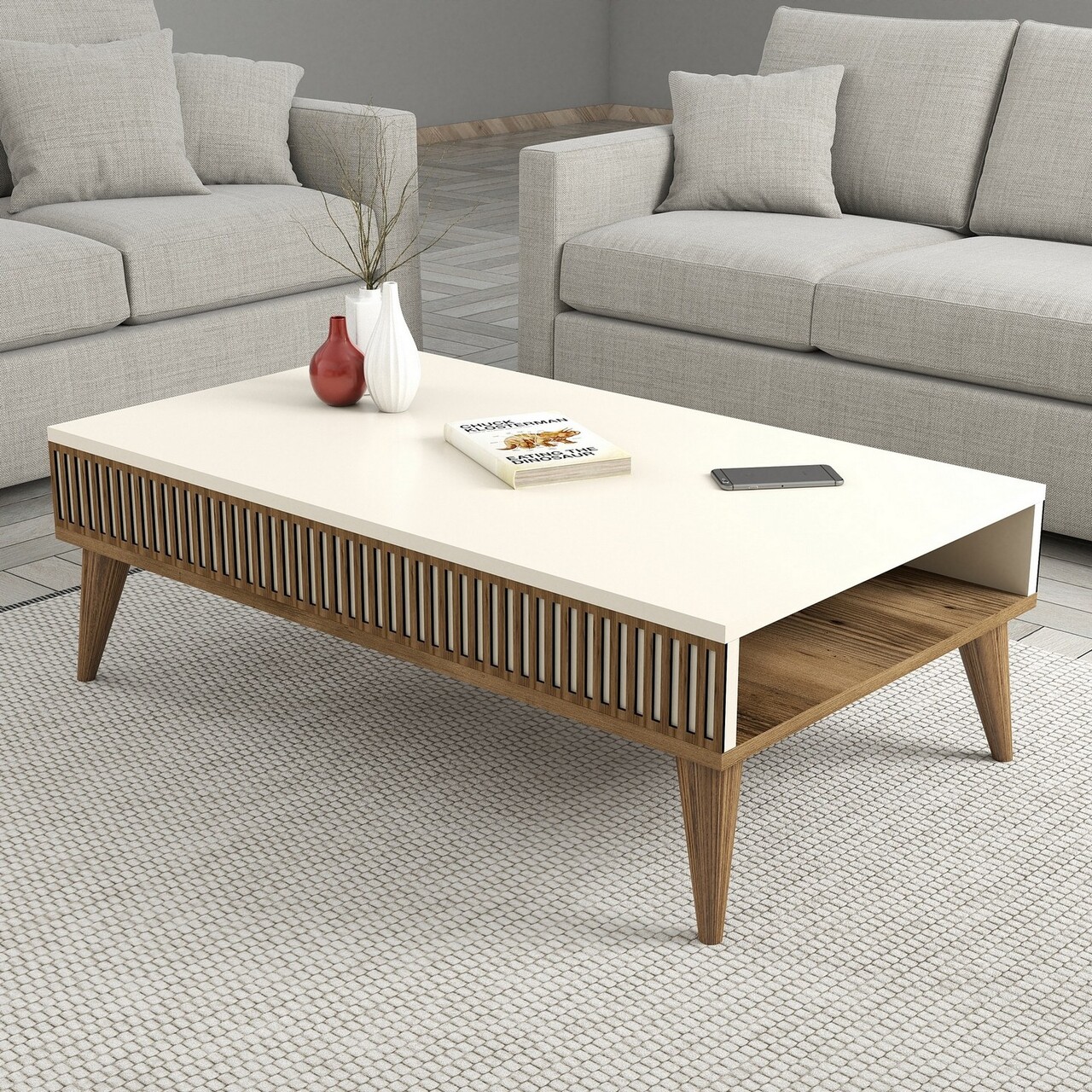 Masuta de cafea, Hanah Home, Milan, 105x34.6x60 cm, Maro/Crem - imagine 5